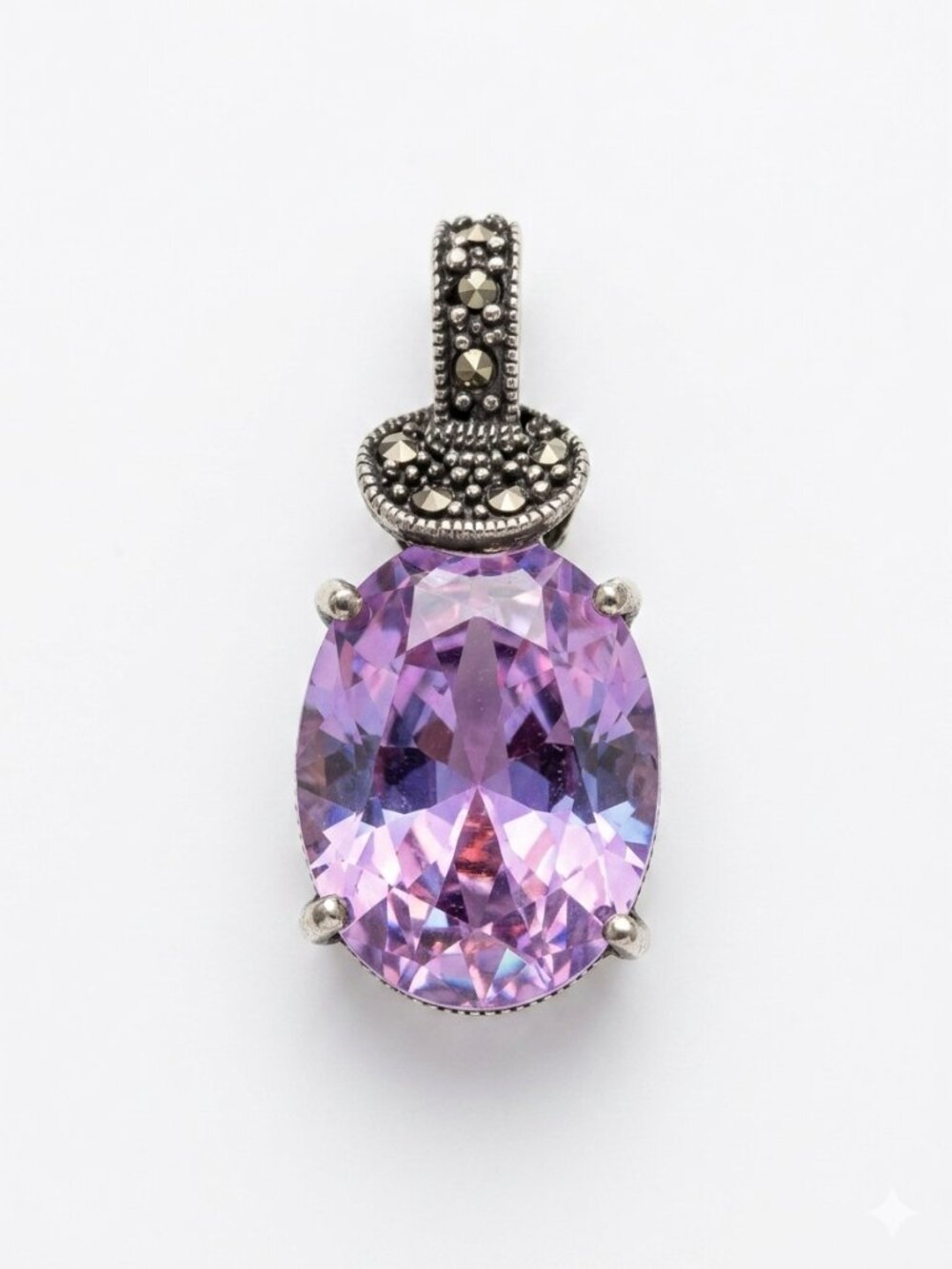 Victoria Townsend 925 Sterling Silver Large Oval Purple CZ Marcasite Pendant